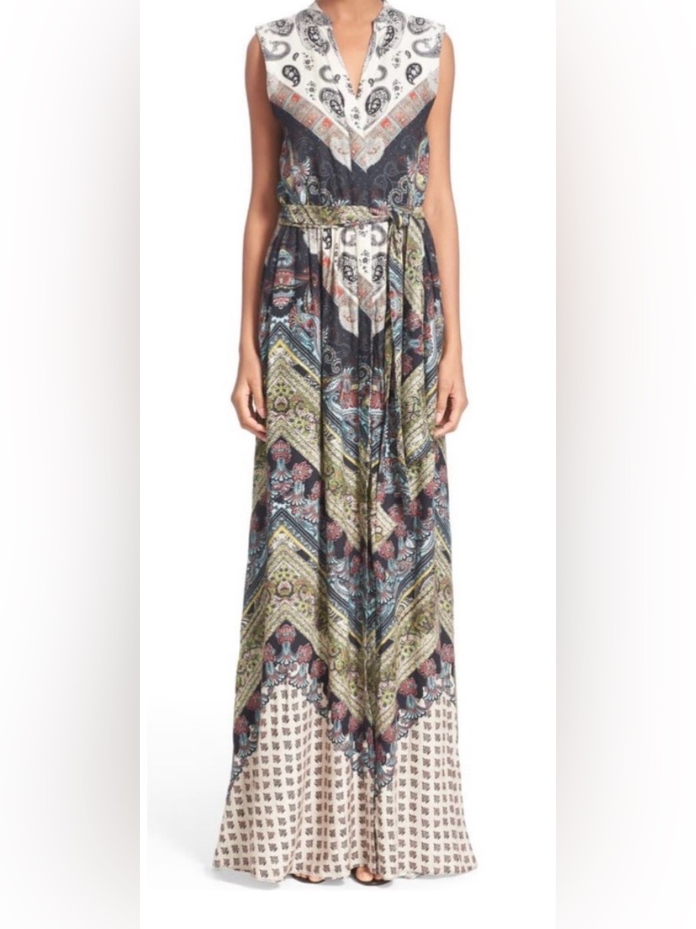 Alice + Olivia Sleeveless Chevron Printed Maxi Dress Size 8 *No original belt